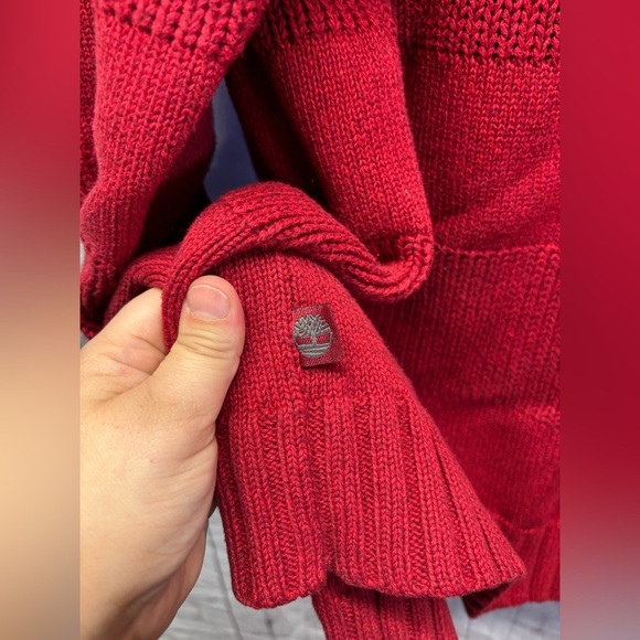 Timberland Red Cable Knit Sweater 100% Cotton Heavy Ribbed Weave Pullover XL - Picture 5 of 7